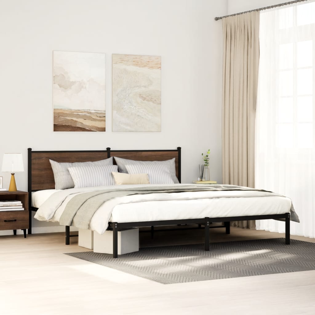 Bedframe zonder matras metaal bruin eikenkleur 183x213 cm – afbeelding 1
