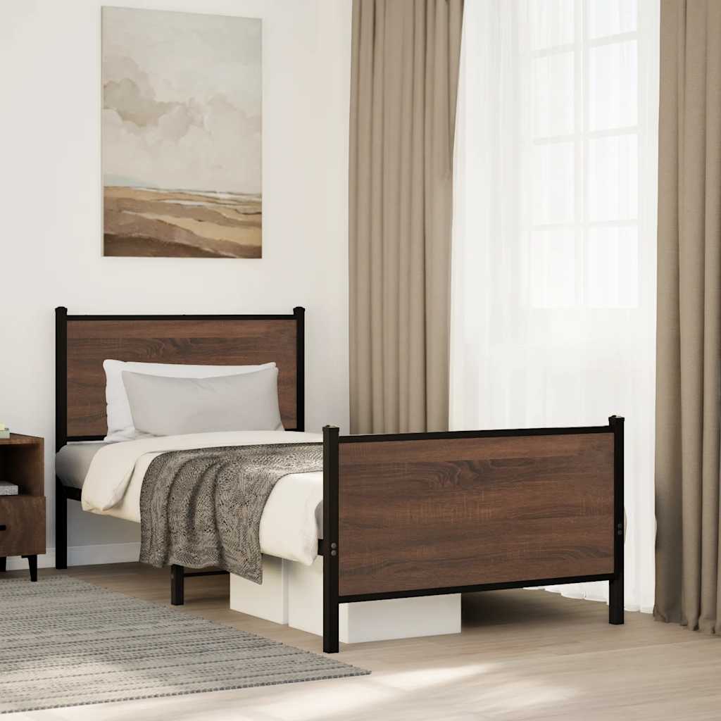 Bedframe zonder matras metaal bruin eikenkleurig 80x200 cm – afbeelding 1
