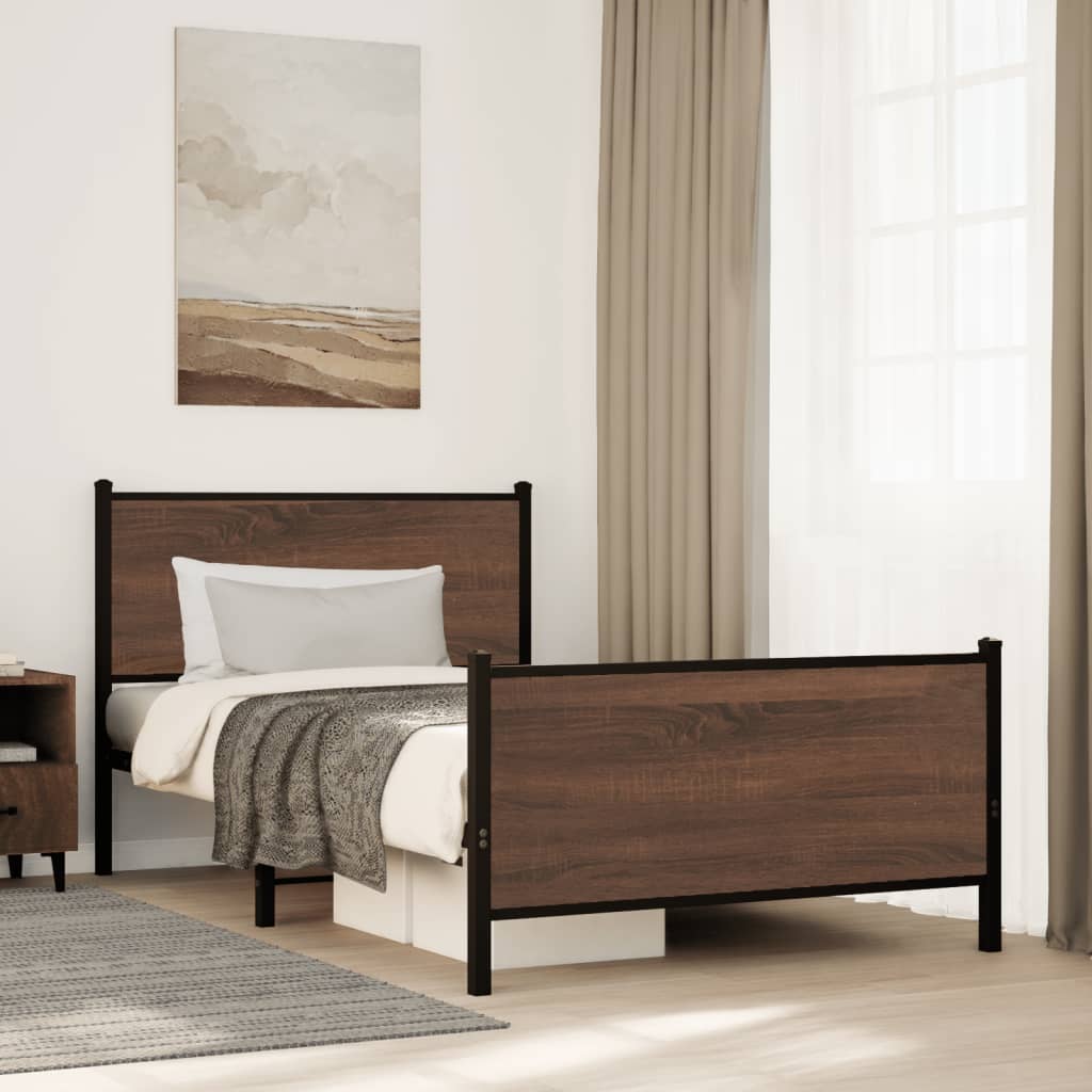 Bedframe zonder matras metaal bruin eikenkleurig 107x203 cm – afbeelding 1