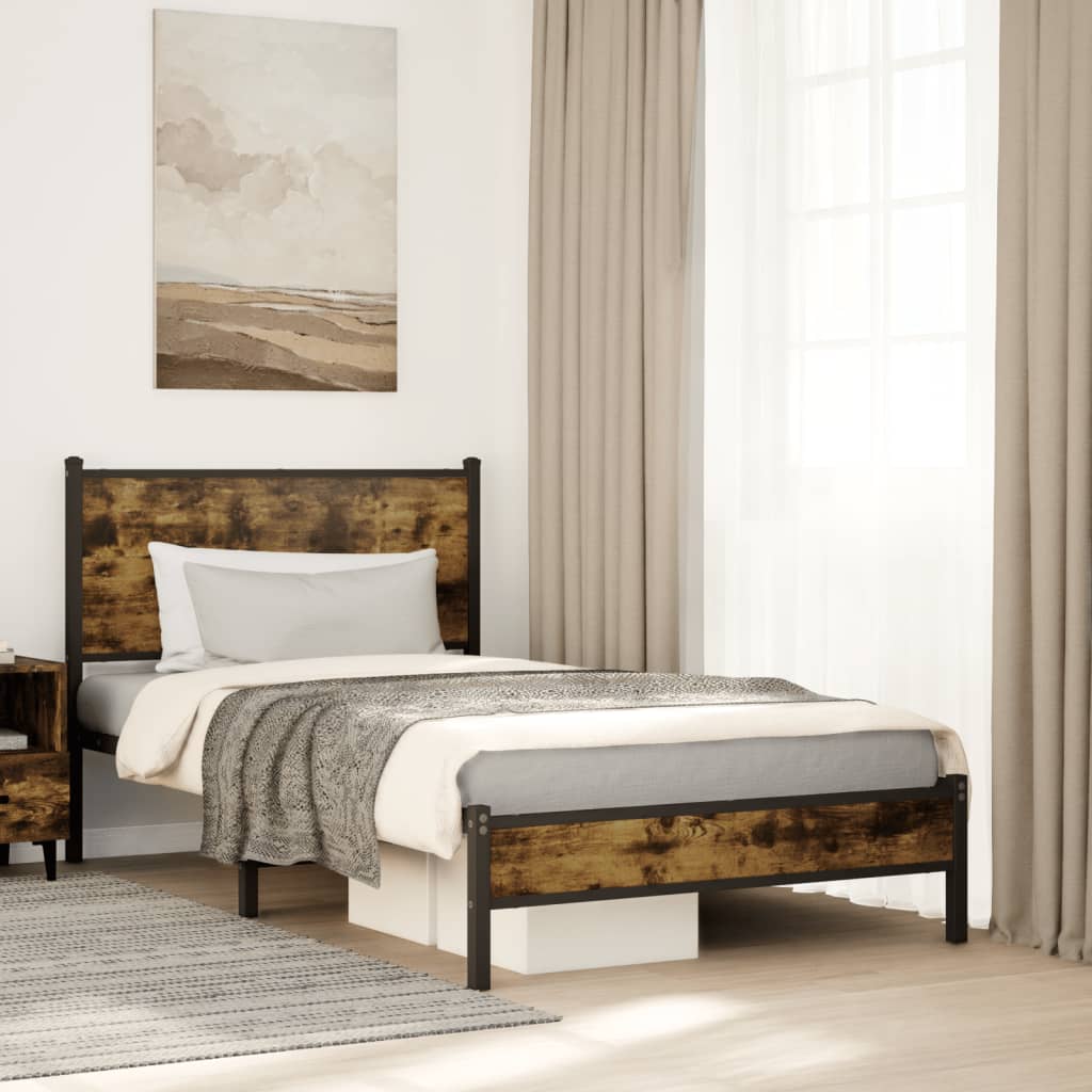 Bedframe zonder matras metaal gerookt eikenkleurig 100x190 cm – afbeelding 1