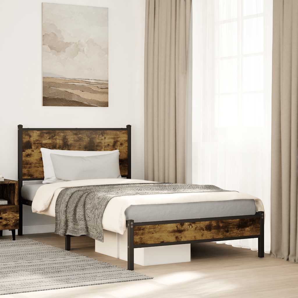 Bedframe zonder matras metaal gerookt eikenkleurig 100x200 cm – afbeelding 1