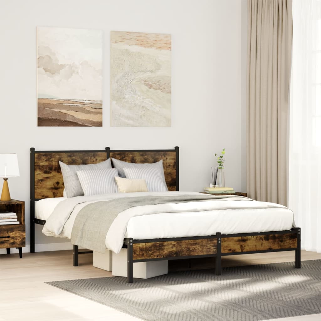 Bedframe zonder matras metaal gerookt eikenkleurig 137x190 cm – afbeelding 1