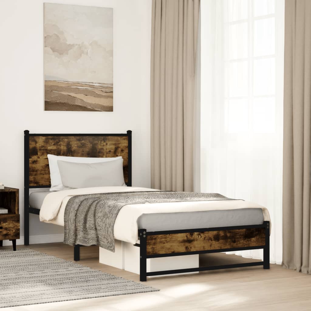 Bedframe zonder matras metaal gerookt eikenkleurig 75x190 cm – afbeelding 1
