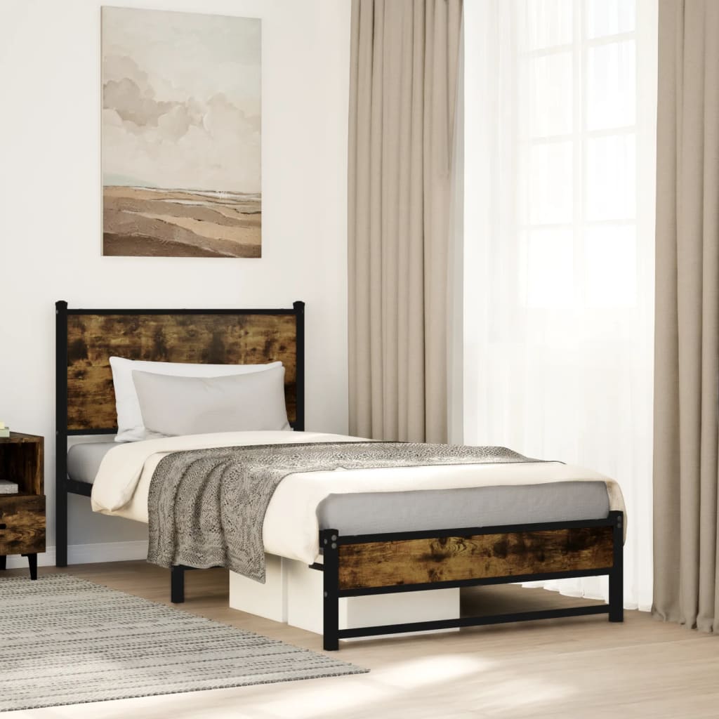 Bedframe zonder matras metaal gerookt eikenkleurig 100x200 cm – afbeelding 1