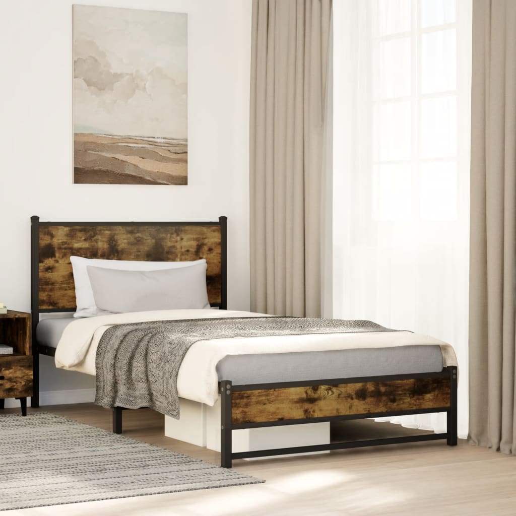 Bedframe zonder matras metaal gerookt eikenkleurig 107x203 cm – afbeelding 1