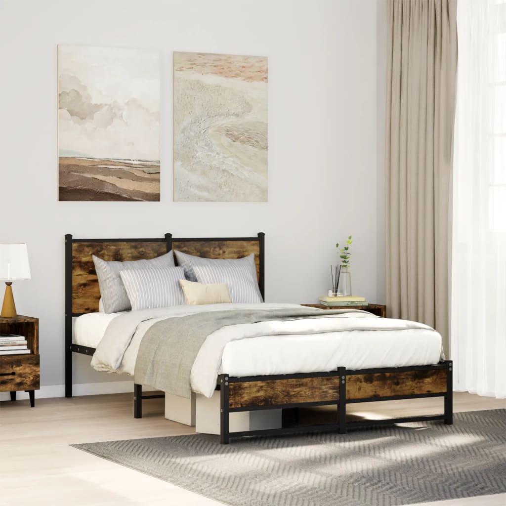 Bedframe zonder matras metaal gerookt eikenkleurig 120x190 cm – afbeelding 1