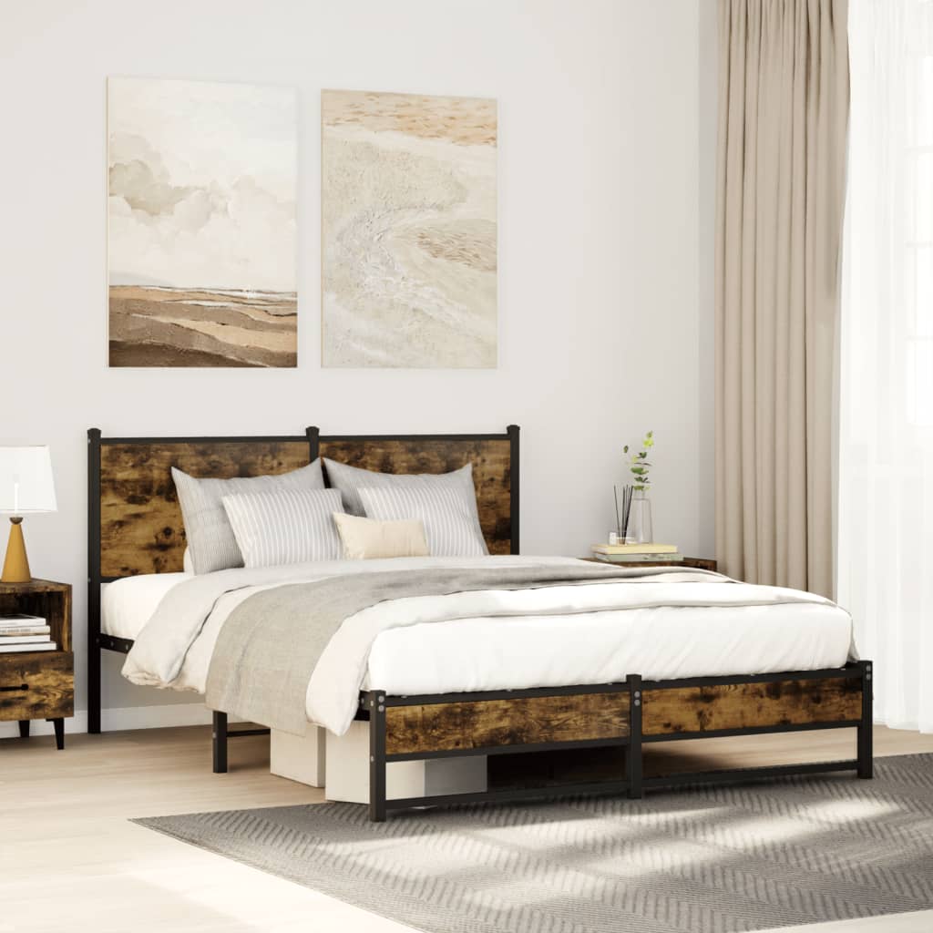 Bedframe zonder matras metaal gerookt eikenkleurig 137x190 cm – afbeelding 1