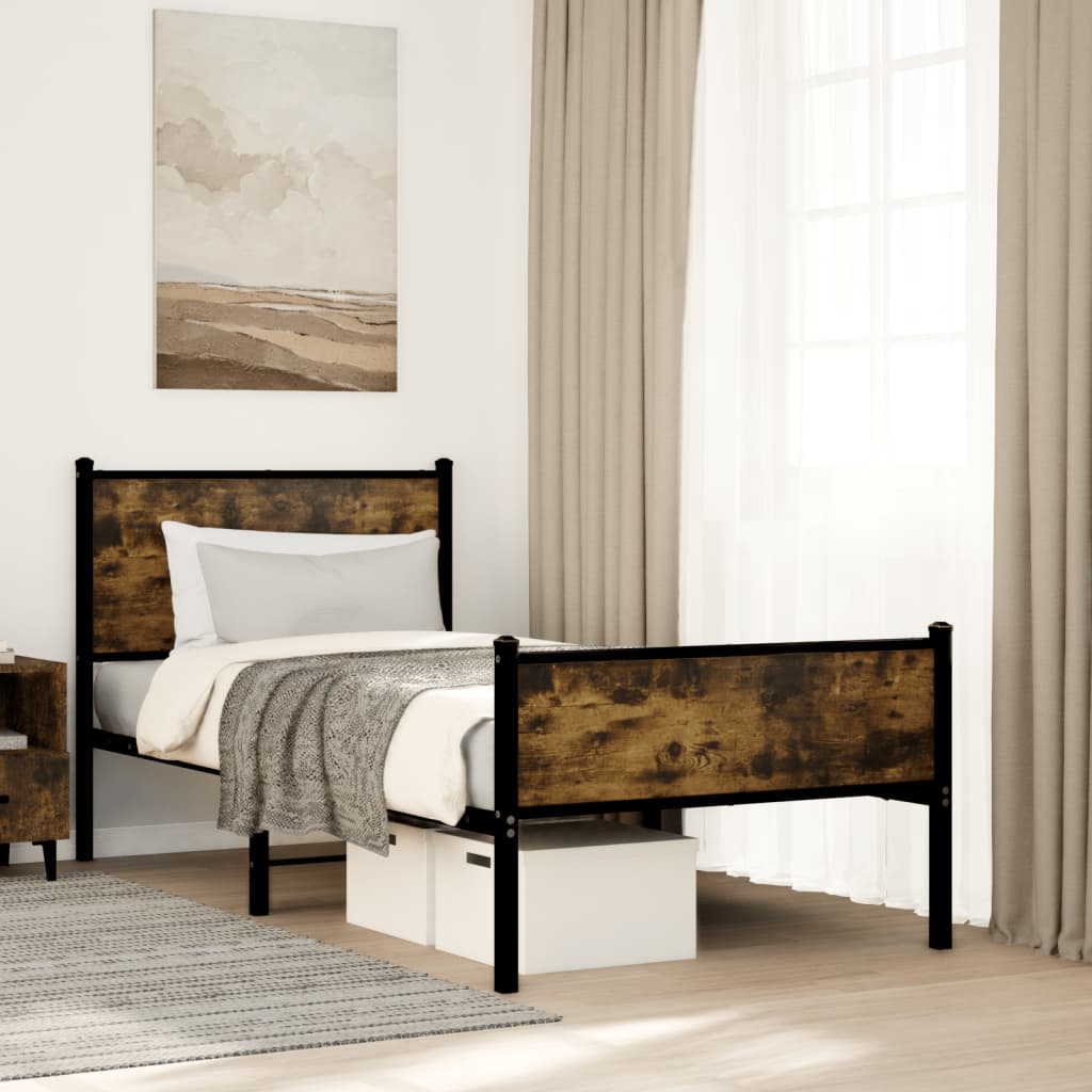 Bedframe zonder matras metaal gerookt eikenkleurig 75x190 cm – afbeelding 1