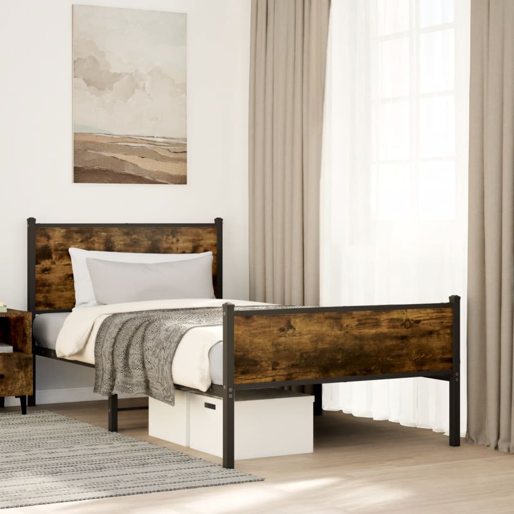Bedframe zonder matras metaal gerookt eikenkleurig 100x190 cm – afbeelding 1