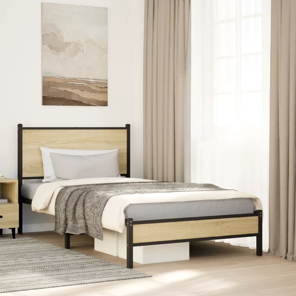 Bedframe zonder matras metaal sonoma eikenkleurig 100x200 cm – afbeelding 1