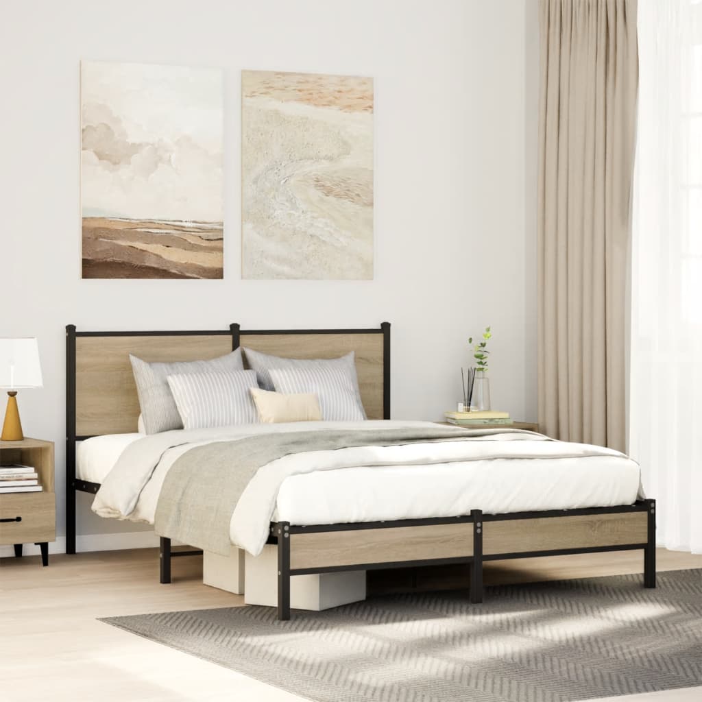 Bedframe zonder matras metaal sonoma eikenkleurig 140x190 cm – afbeelding 1