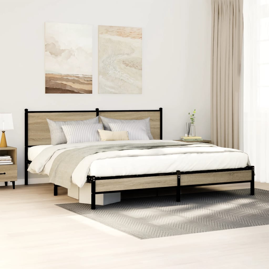 Bedframe zonder matras metaal sonoma eikenkleurig 160x200 cm – afbeelding 1