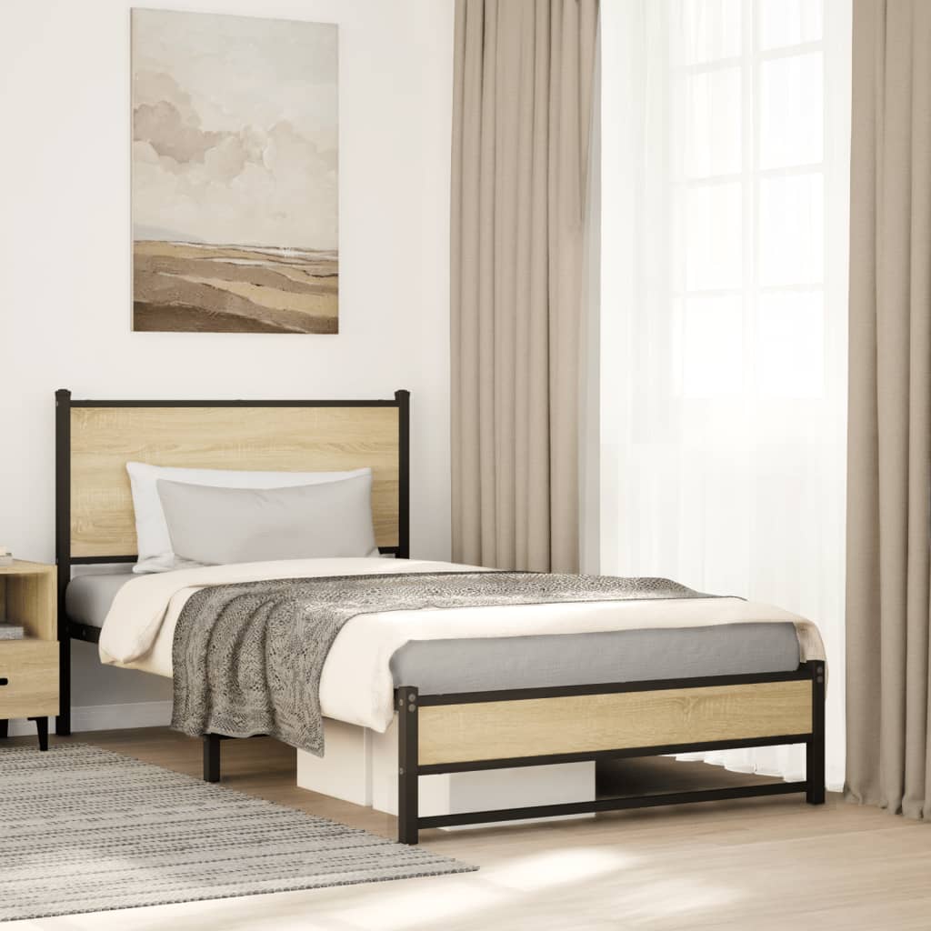 Bedframe zonder matras metaal sonoma eikenkleurig 100x190 cm – afbeelding 1