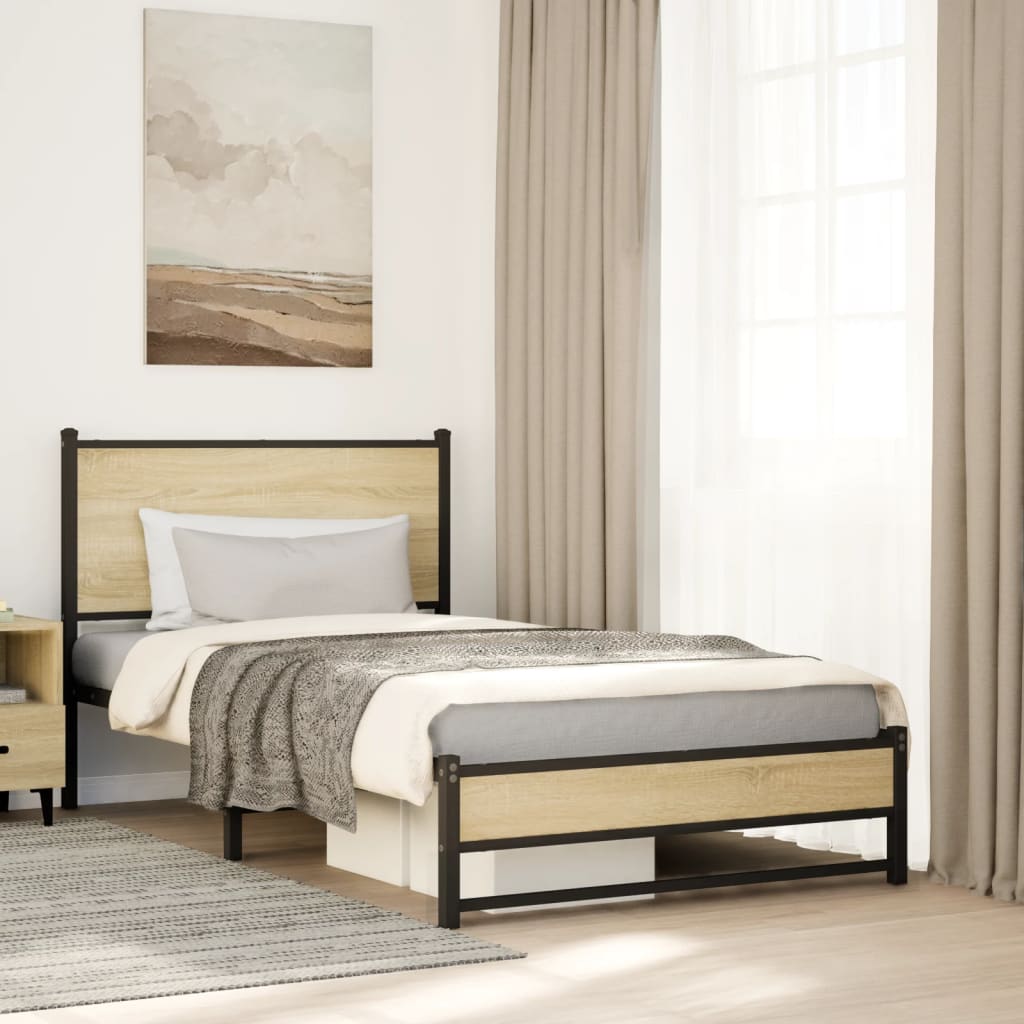 Bedframe zonder matras metaal sonoma eikenkleurig 107x203 cm – afbeelding 1