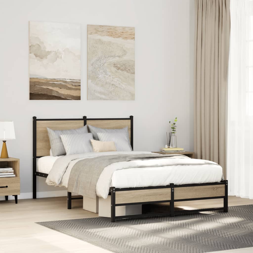 Bedframe zonder matras metaal sonoma eikenkleurig 120x200 cm – afbeelding 1
