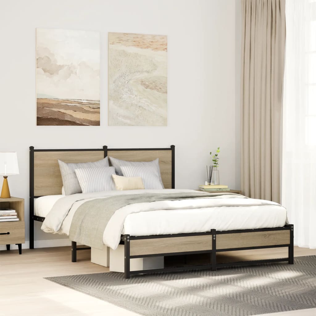 Bedframe zonder matras metaal sonoma eikenkleurig 140x190 cm – afbeelding 1