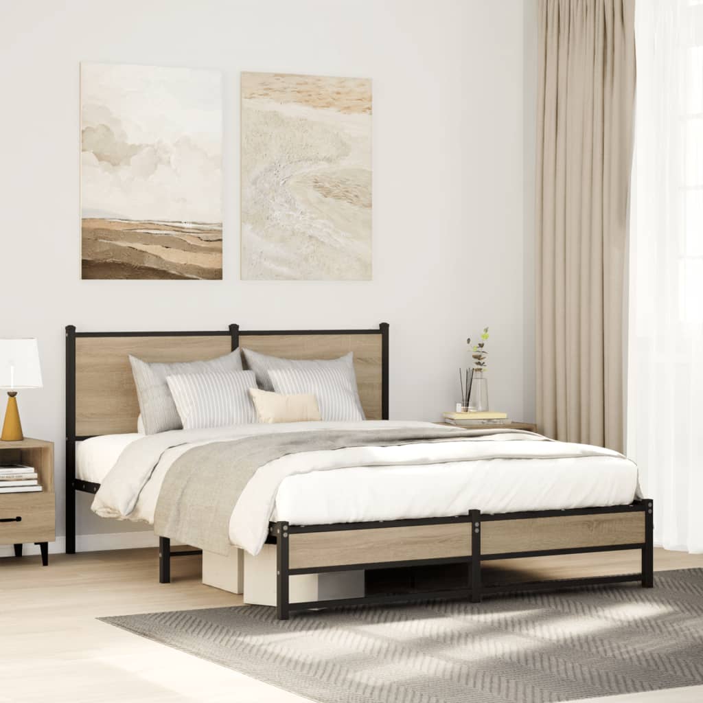 Bedframe zonder matras metaal sonoma eikenkleurig 140x200 cm – afbeelding 1
