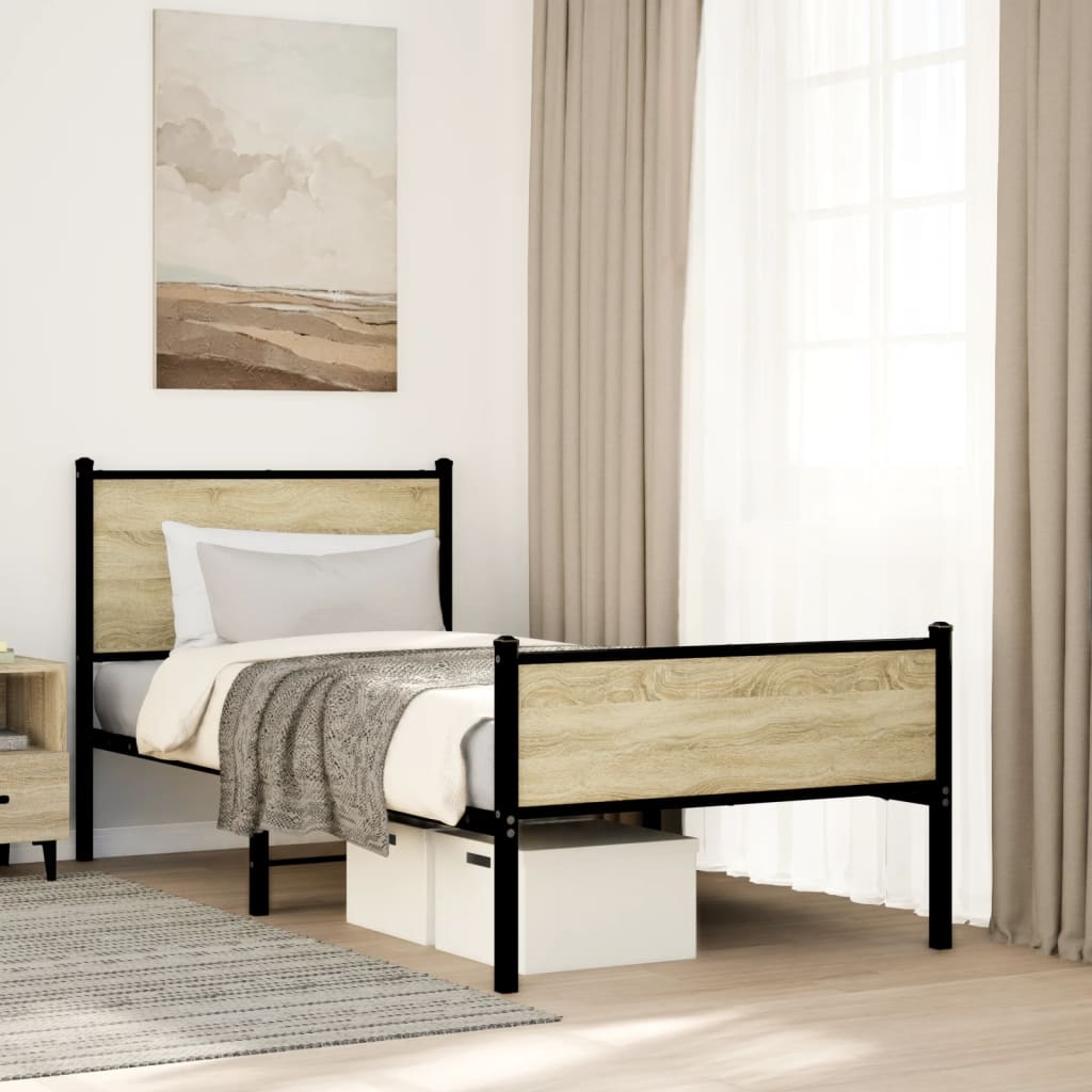 Bedframe zonder matras metaal sonoma eikenkleurig 90x200 cm – afbeelding 1