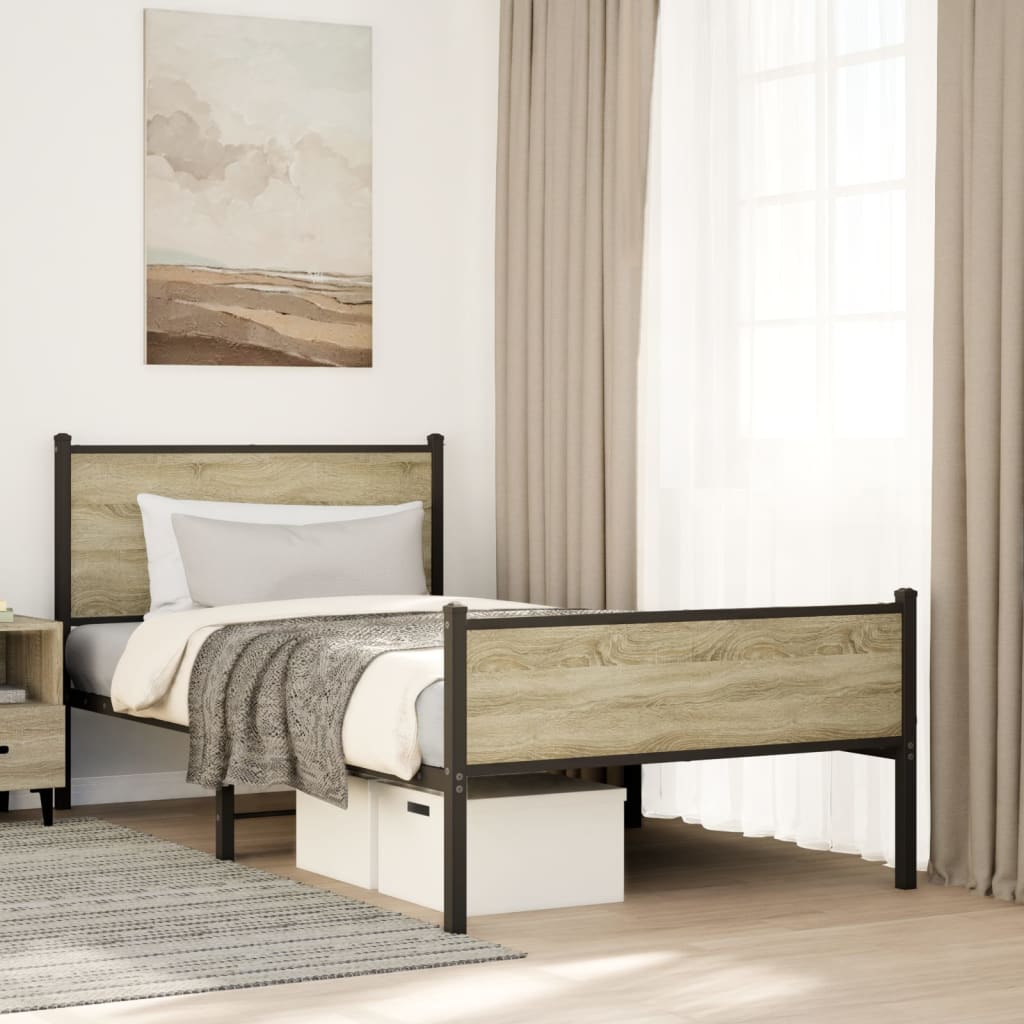 Bedframe zonder matras metaal sonoma eikenkleurig 107x203 cm – afbeelding 1