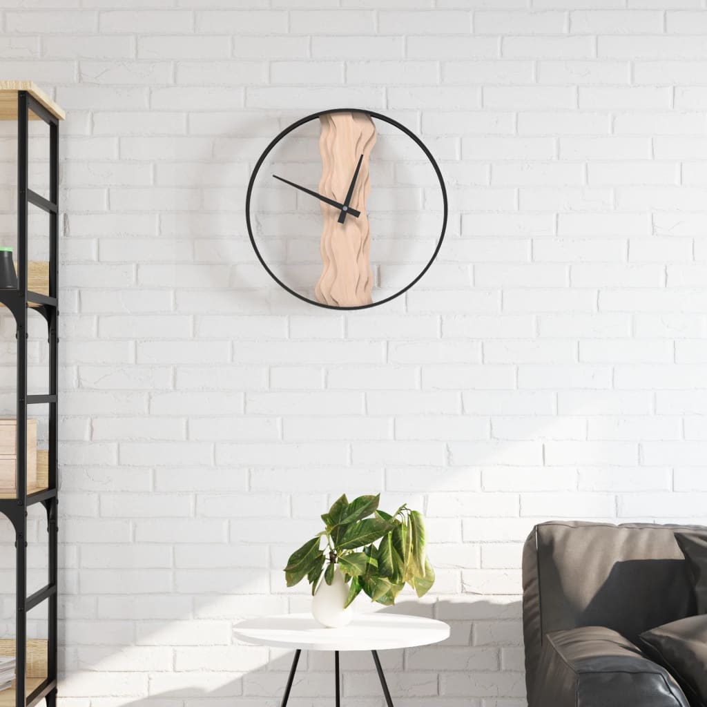 Wandklok Ø35 cm ijzer en eikenhout bruin – afbeelding 1