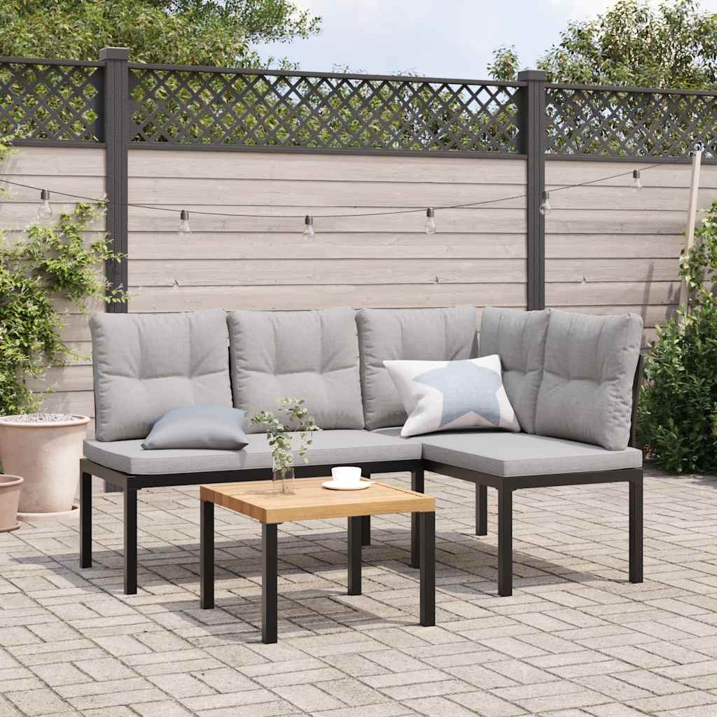 Tuinbanken met kussens 2 st gepoedercoat staal zwart – afbeelding 1