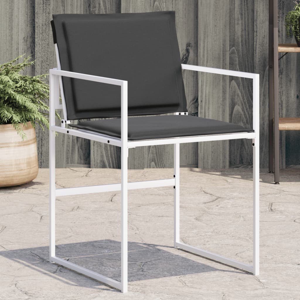Tuinstoelen 4 st met kussens staal en textileen wit – afbeelding 1