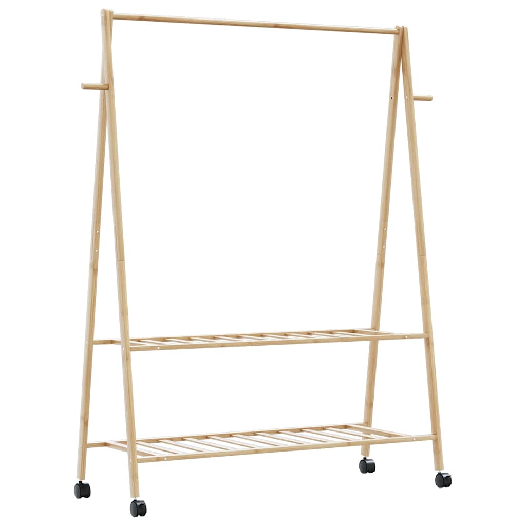 Kledingrek met schappen en wielen 132x45,5x155,5 cm bamboe