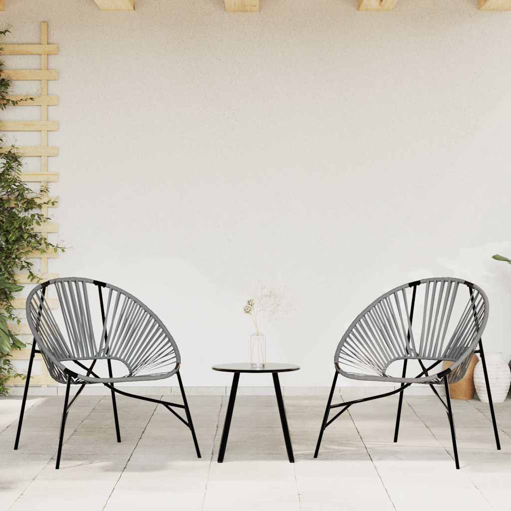 Set tuinstoelen 3-delig poly rattan zwart en lichtgrijs – afbeelding 1