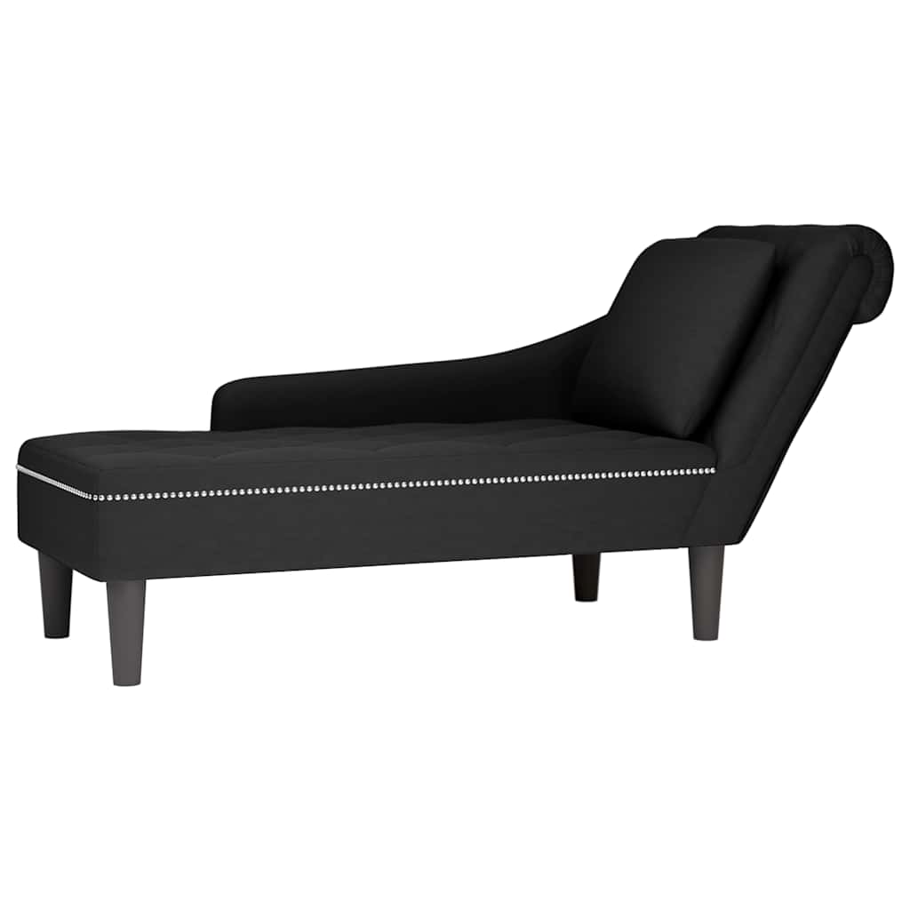 Chaise longue met kussen en rechterarmleuning fluweel zwart