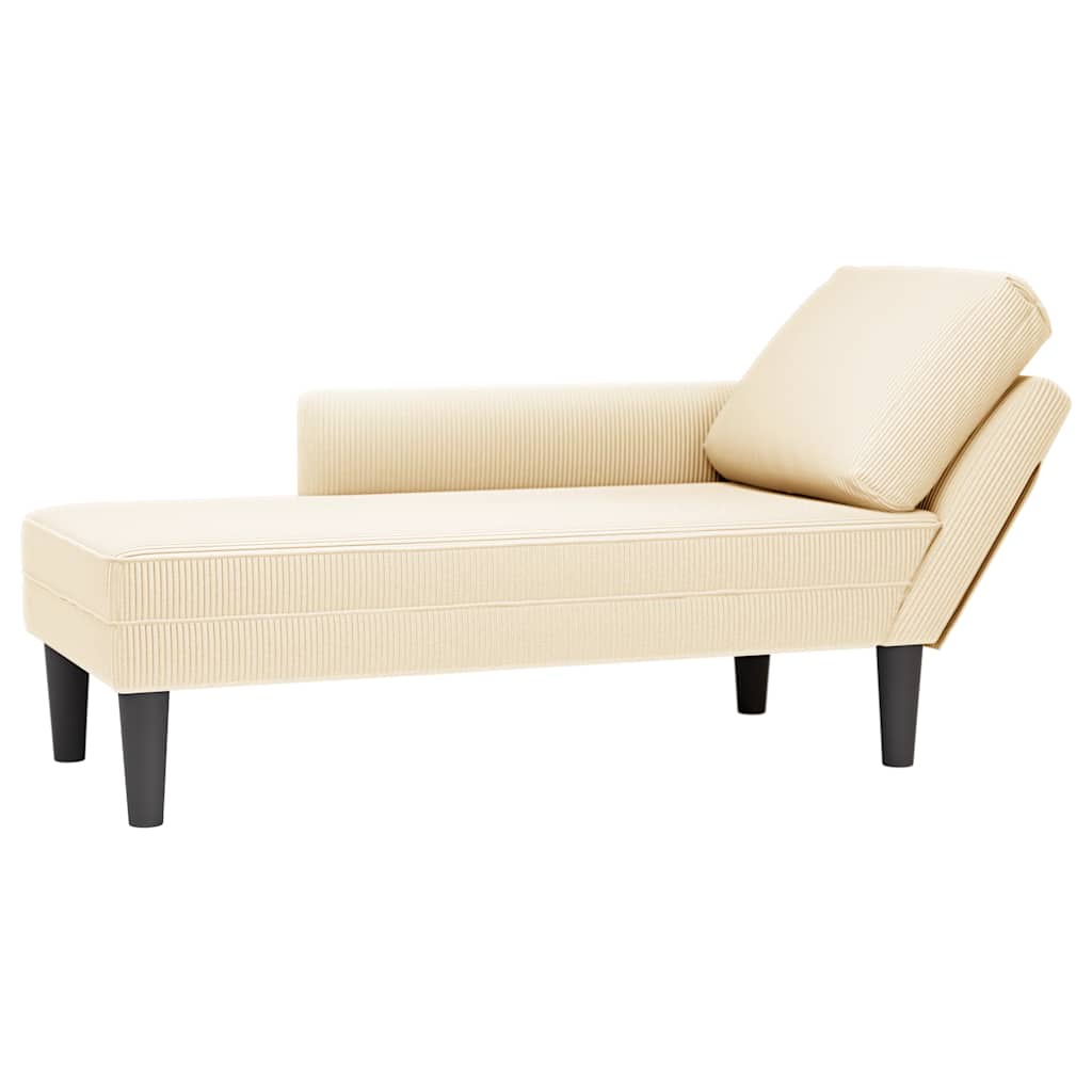 Chaise longue met kussen corduroy stof crèmekleurig