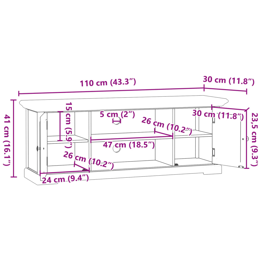 Tv-meubel 110x30x41 cm bewerkt hout wit – afbeelding 10
