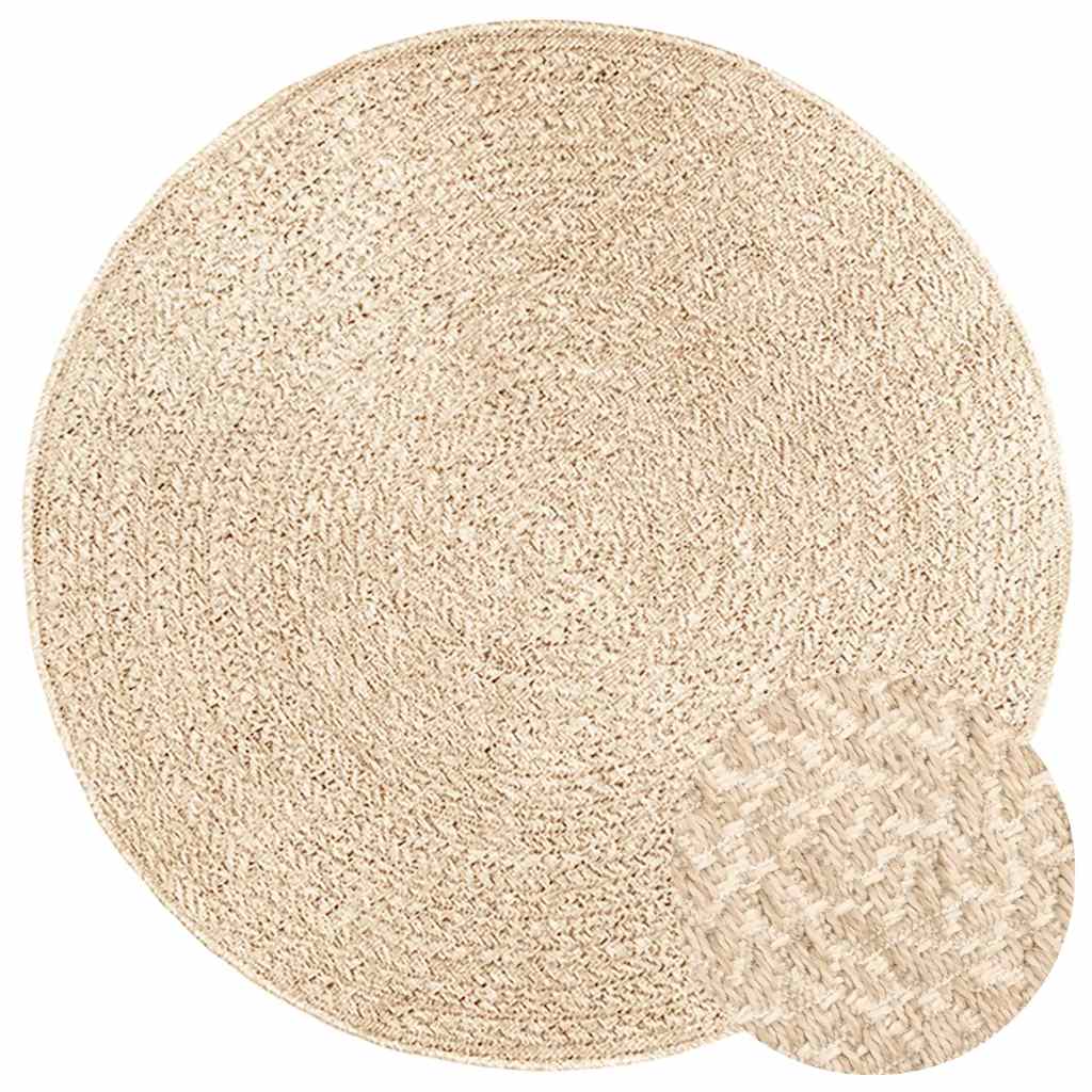 Vloerkleed ZIZUR beige binnen en buiten Ø 120 cm jute look – afbeelding 3