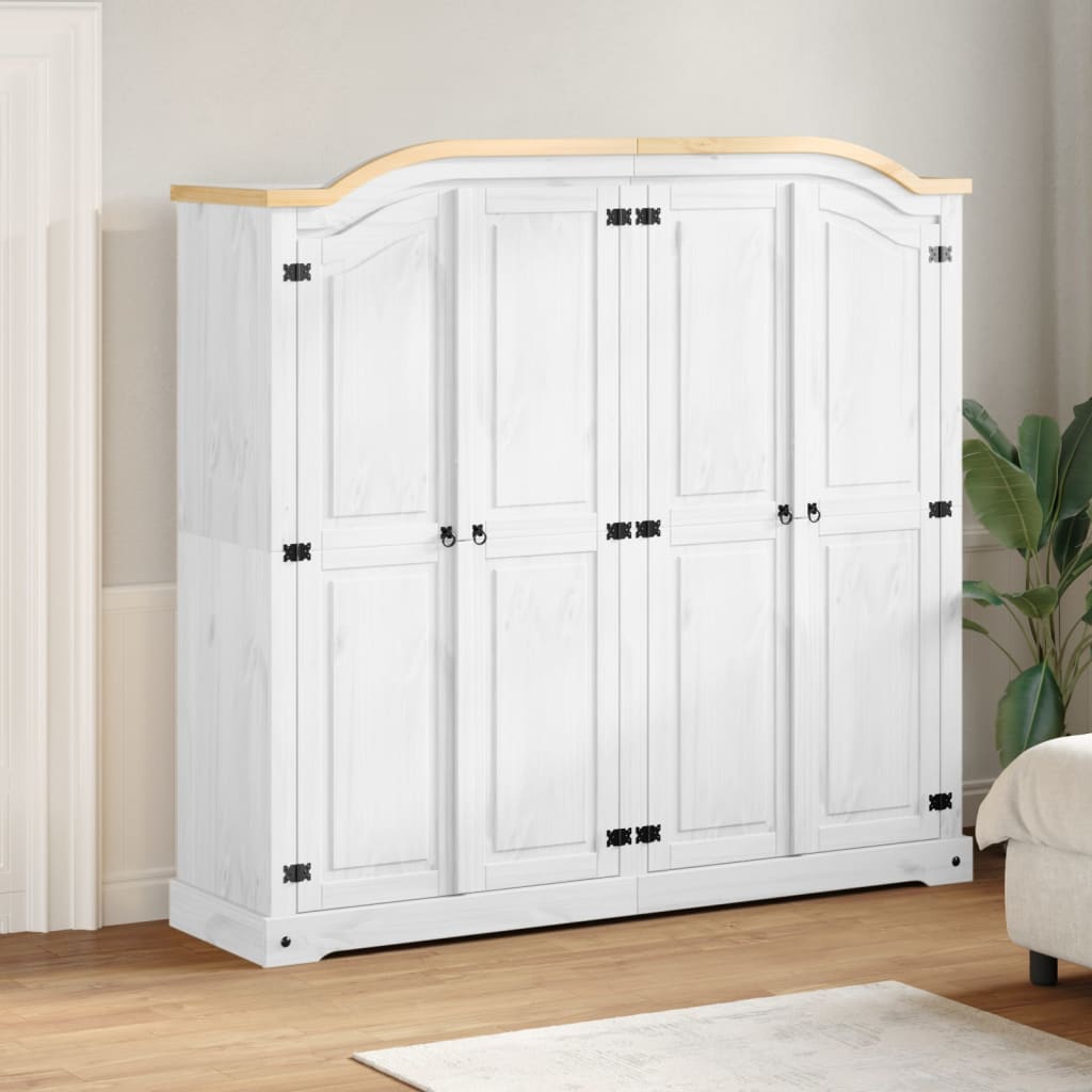 Kledingkast Corona wit 194x52x186 cm massief grenenhout – afbeelding 1