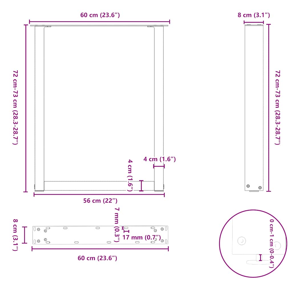Eettafelpoten 2 st U-vormig 60x(72-73) cm staal wit – afbeelding 10