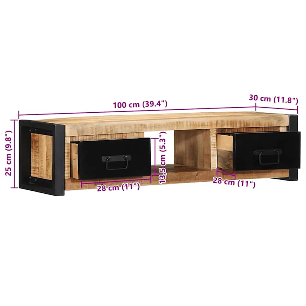 Tv-meubel 100x30x25 cm massief ruw mangohout – afbeelding 12