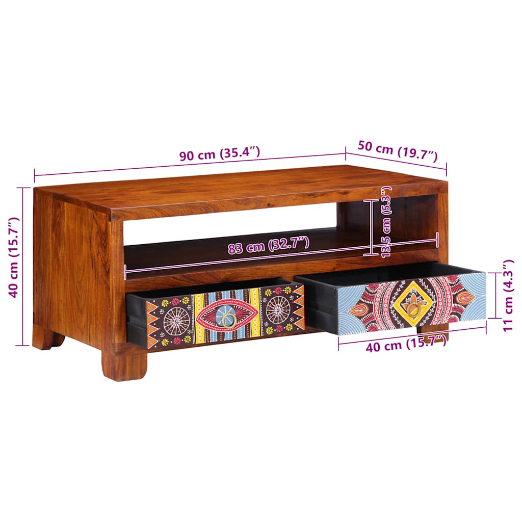 Salontafel 90x50x40 cm massief acaciahout – afbeelding 9