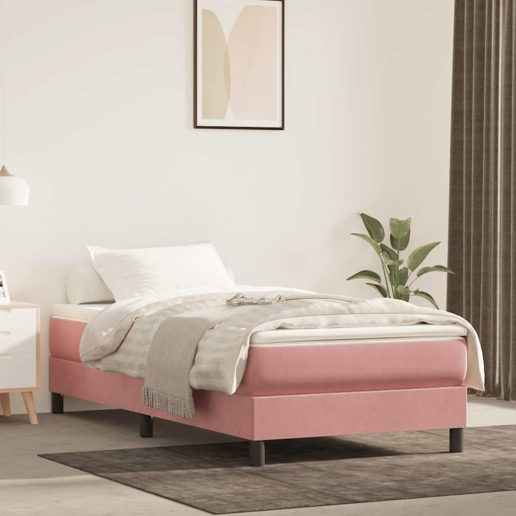 Pocketveringmatras medium 100x210x20 cm fluweel roze – afbeelding 1