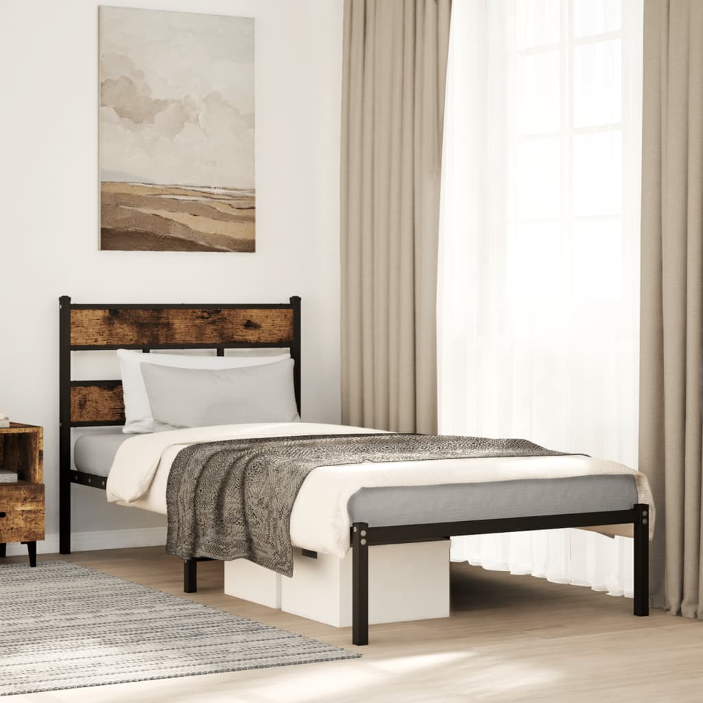 Bedframe zonder matras metaal gerookt eikenkleurig 75x190 cm – afbeelding 1