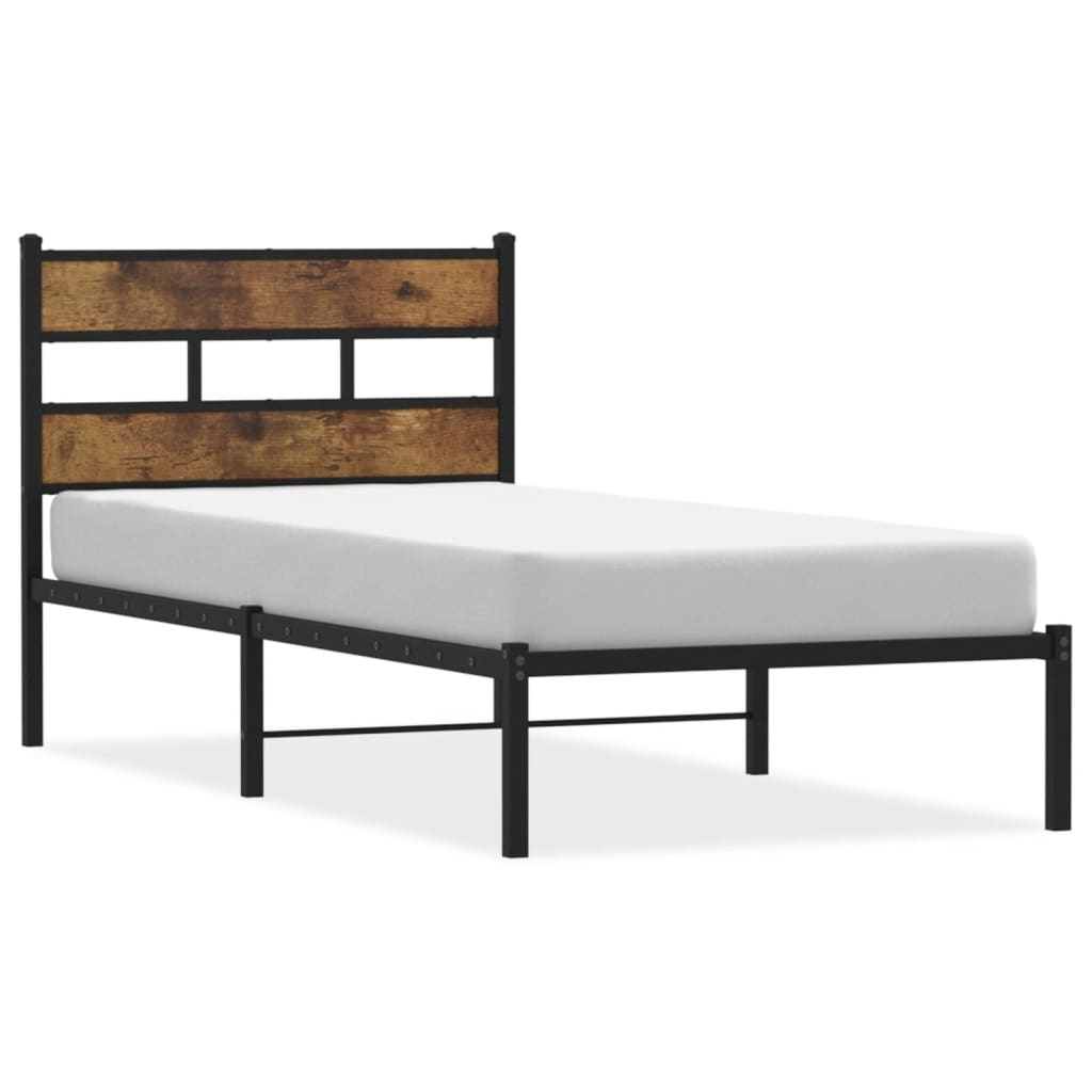 Bedframe zonder matras metaal gerookt eikenkleurig 80x200 cm – afbeelding 2