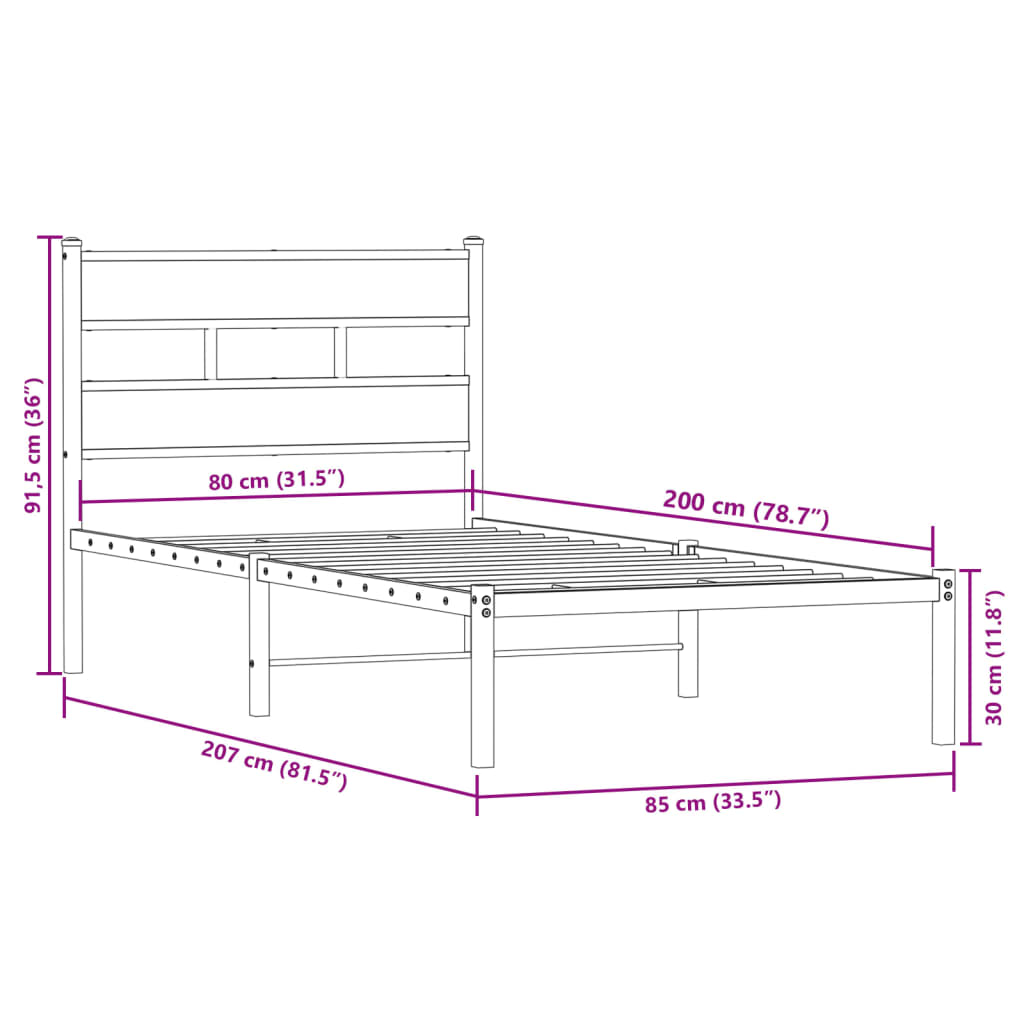 Bedframe zonder matras metaal gerookt eikenkleurig 80x200 cm – afbeelding 9