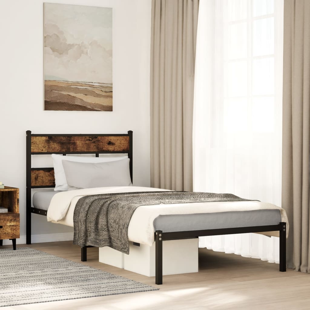 Bedframe zonder matras metaal gerookt eikenkleurig 107x203 cm – afbeelding 1