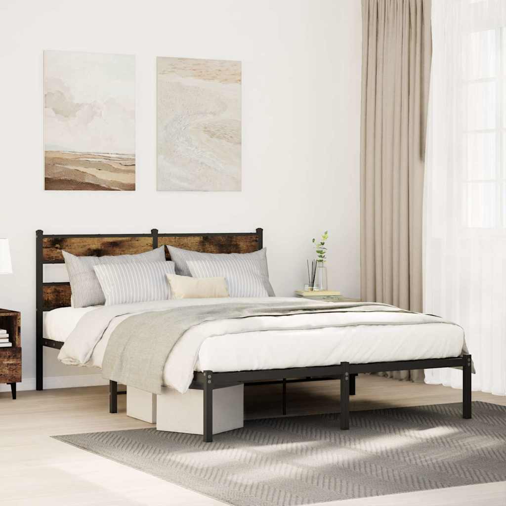 Bedframe zonder matras metaal gerookt eikenkleurig 135x190 cm – afbeelding 1