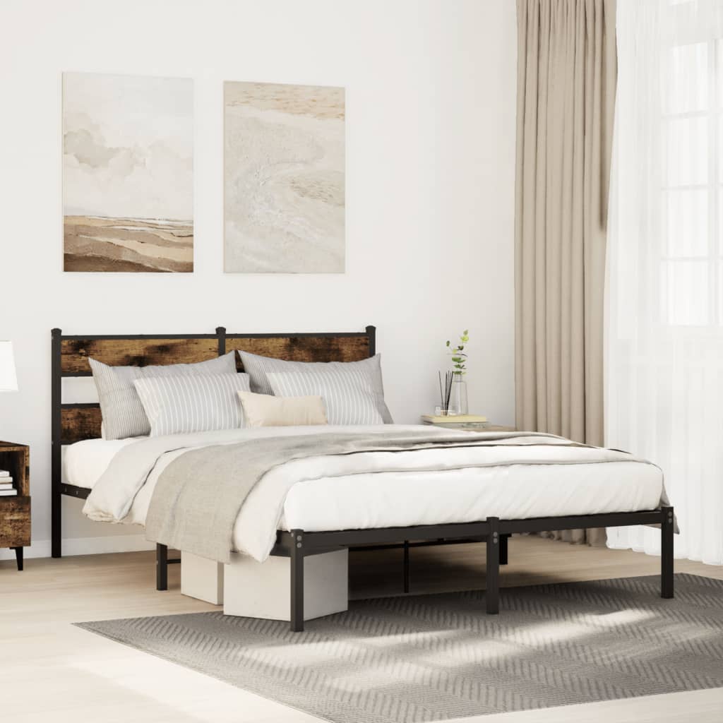 Bedframe zonder matras metaal gerookt eikenkleurig 140x200 cm – afbeelding 1