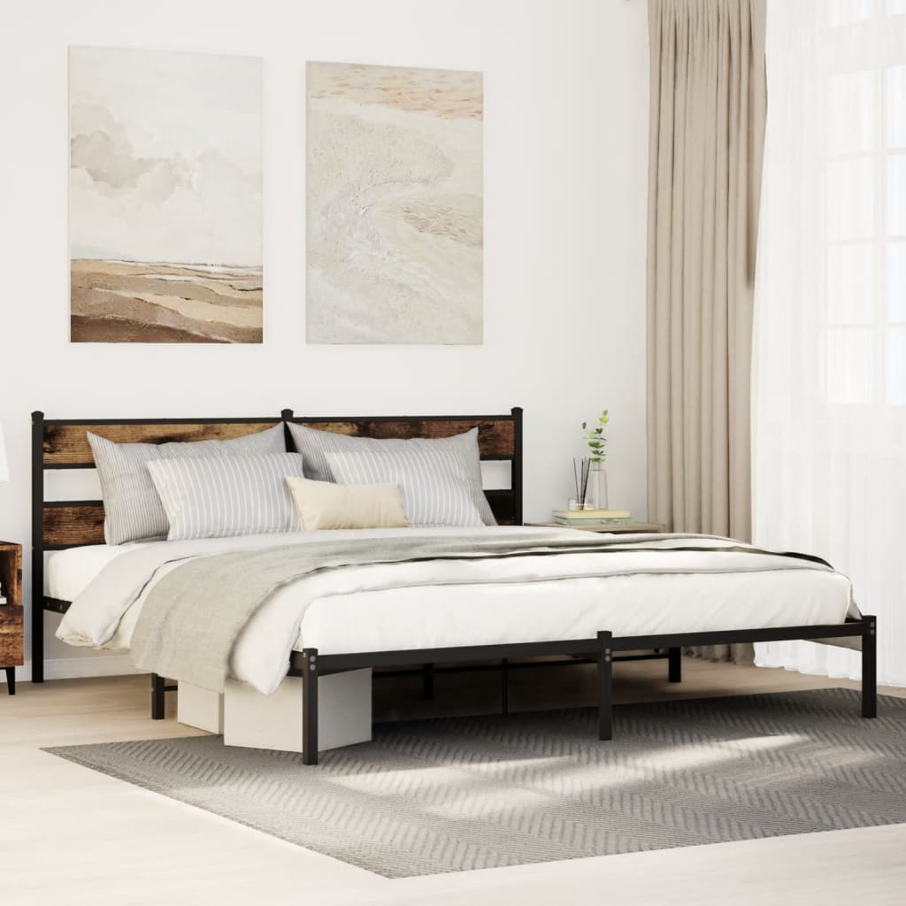 Bedframe zonder matras metaal gerookt eikenkleurig 180x200 cm – afbeelding 1