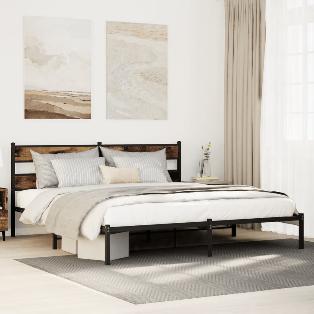 Bedframe zonder matras metaal gerookt eikenkleurig 183x213 cm – afbeelding 1