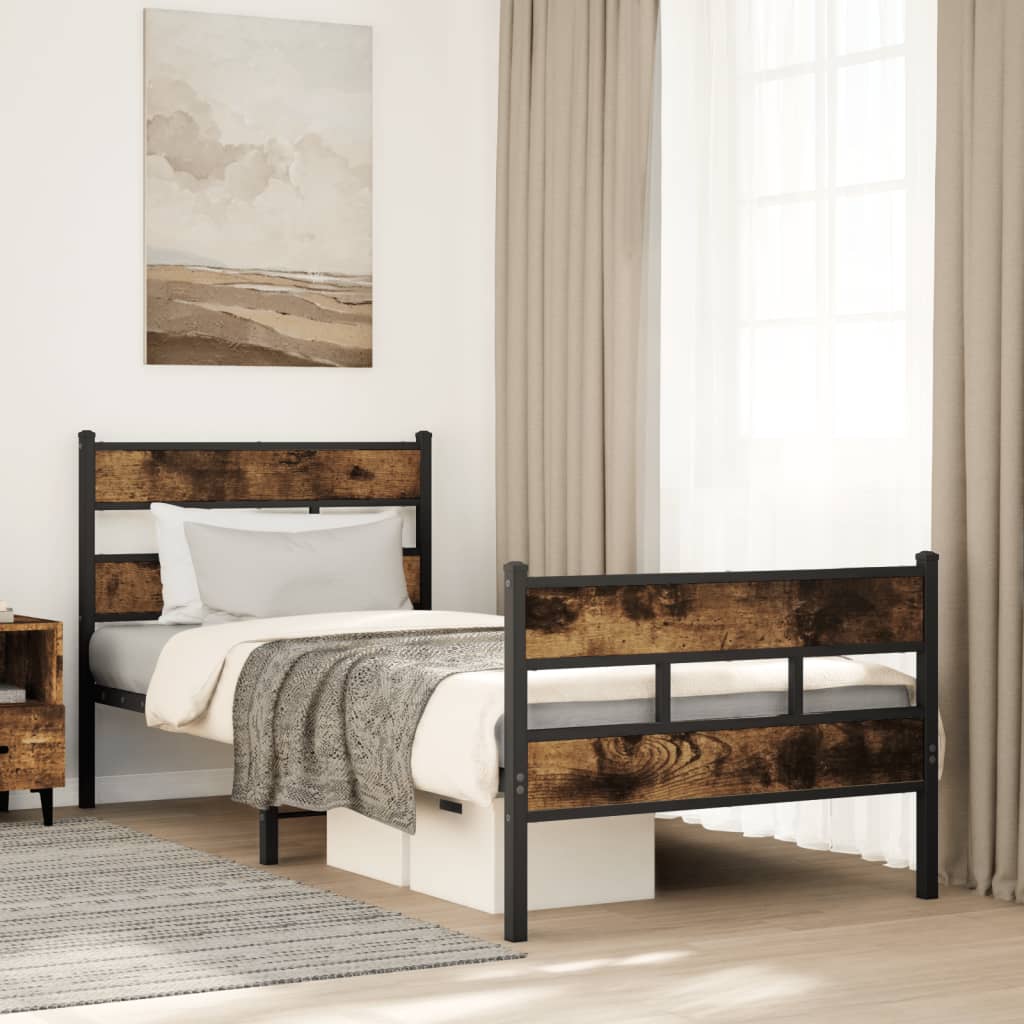 Bedframe zonder matras metaal gerookt eikenkleurig 100x190 cm – afbeelding 1