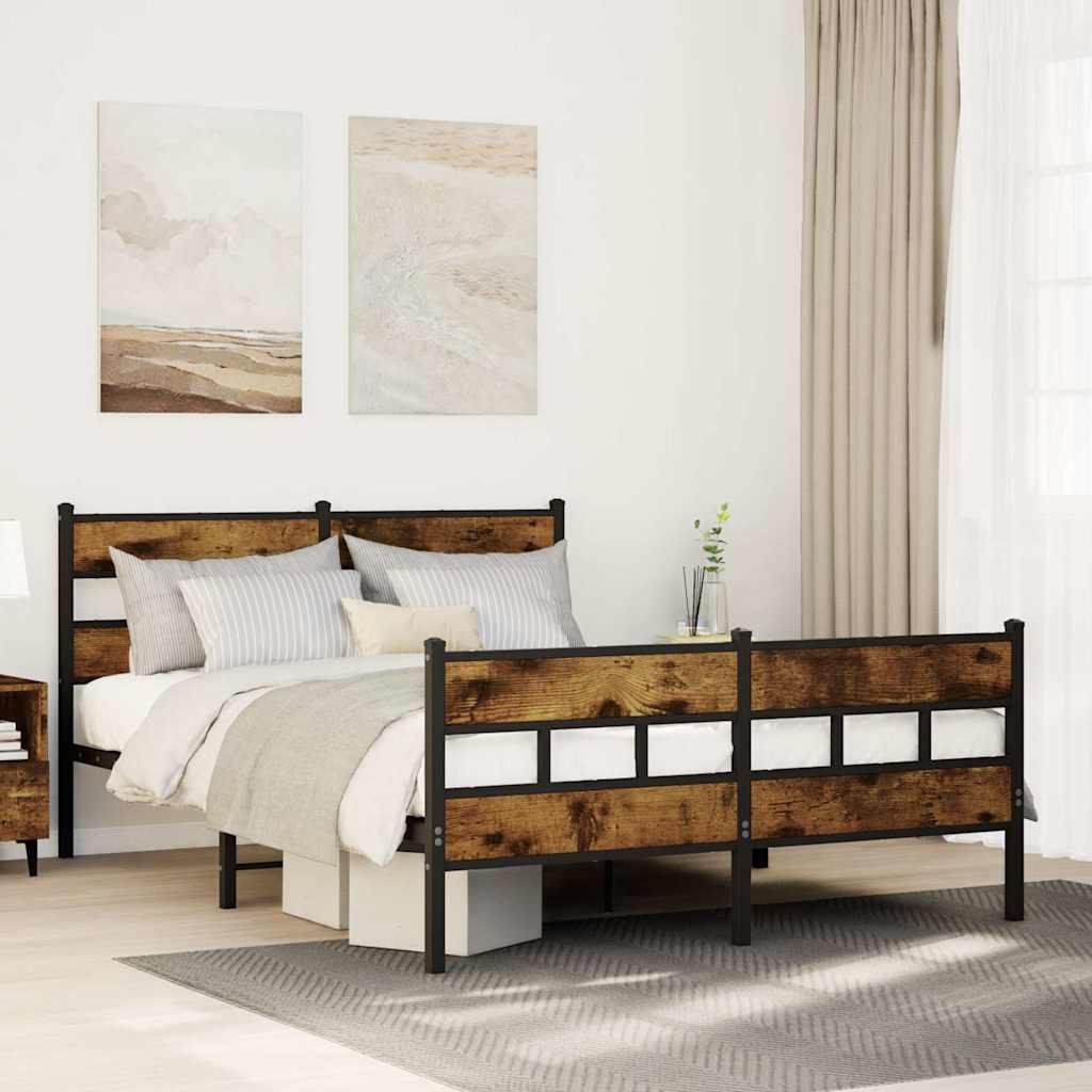 Bedframe zonder matras metaal gerookt eikenkleurig 135x190 cm – afbeelding 1