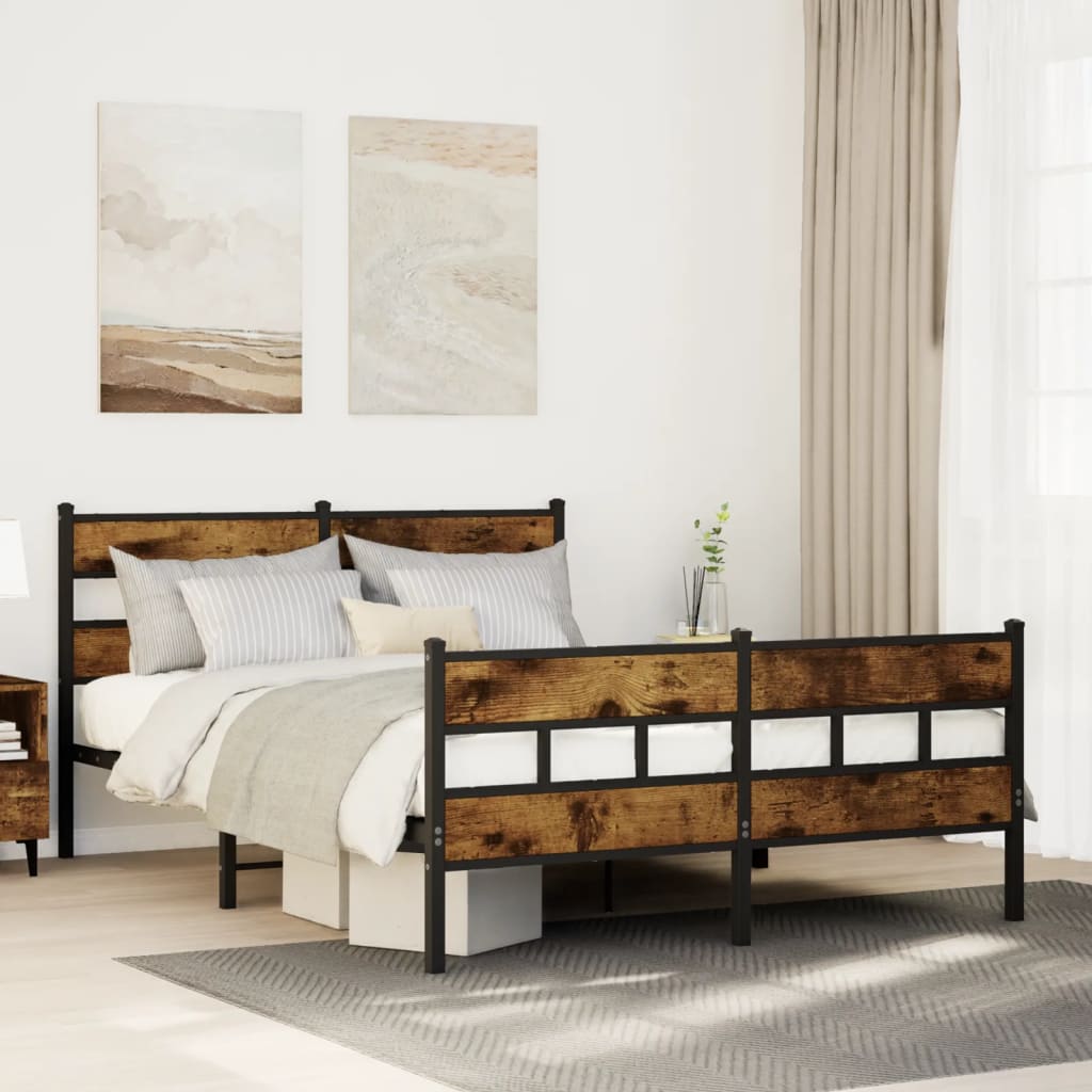 Bedframe zonder matras metaal gerookt eikenkleurig 140x200 cm – afbeelding 1