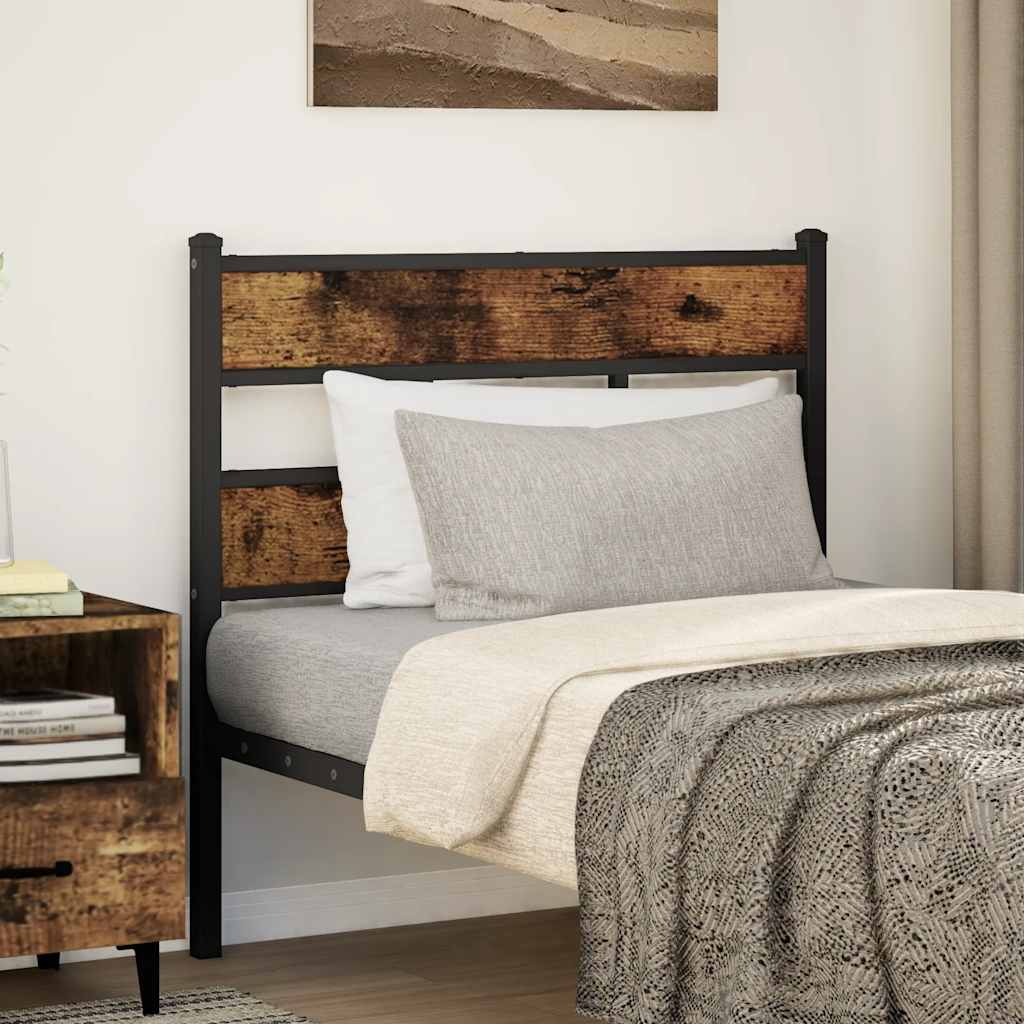 Vervangend hoofdbord 90 cm ijzer en bewerkt hout gerookt eikenkleurig
