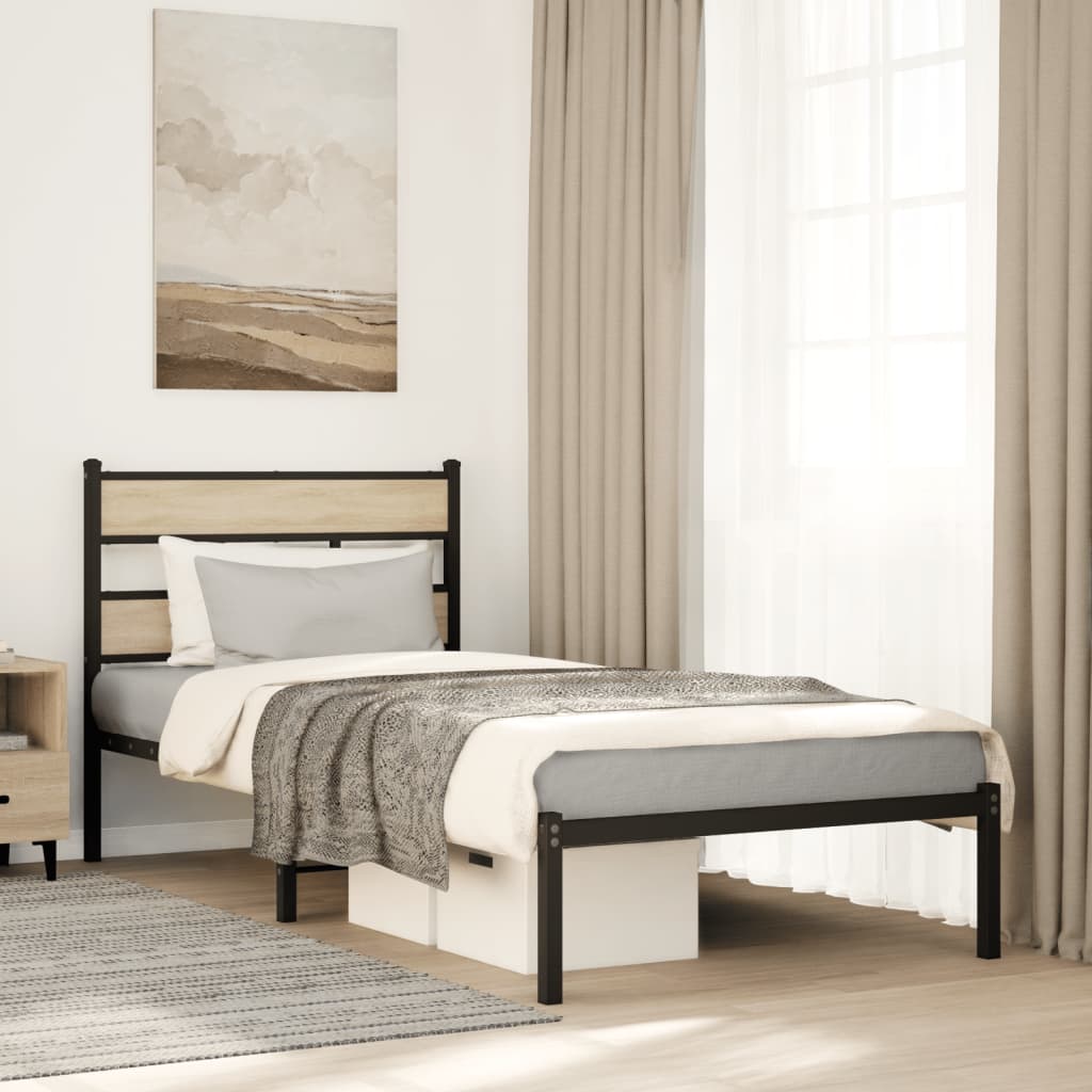 Bedframe zonder matras metaal sonoma eikenkleurig 75x190 cm – afbeelding 1